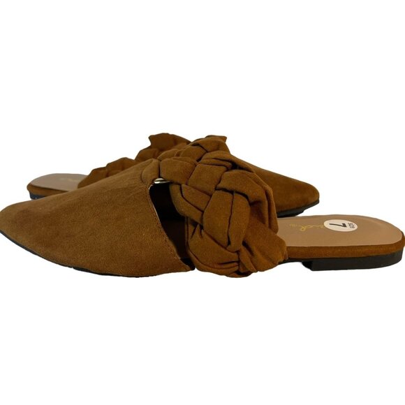 Brown Suede Pointed-Toe Braided Slip-On Mules Size 7 By Qupid - Picture 2 of 4